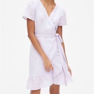 Stripe Ruffle Wrap Dress in Linen-Cotton purple stripe